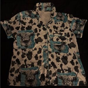 Cow Print Button-Up Shirt